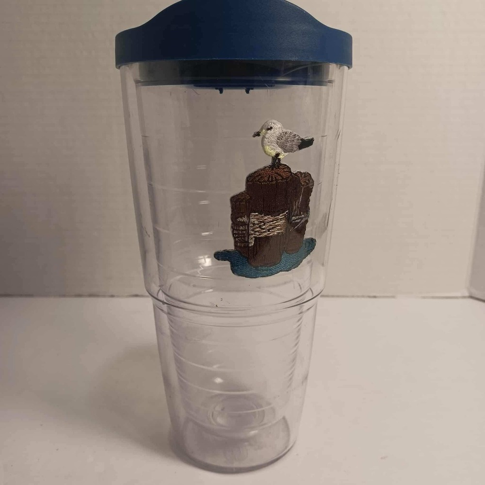 Tervis 24oz Tumbler Cup Blue Lid Seagull Dock Design Insulated Dishwasher‎ Safe